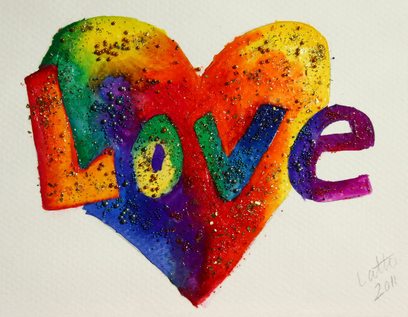 Rainbow Glitter Heart Love Word Art 