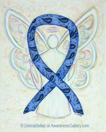 Thyroid Disease Paisley Blue Awareness Ribbon Angel Art supports includes includes Thyroid nodules, Hypothyroidism, Hashimoto's Disease, Hyperthyroidism, Goiter, and Thyroiditis