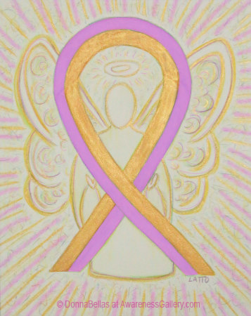 Pink and Gold Phyllodes Tumor Awareness Ribbon Angel Art - Phyllodes Tumor is a rare form of breast cancer. It can also be called phylloides tumor and cystosarcoma phyllodes