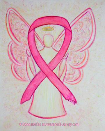 Breast Cancer Pink Awareness Ribbon Angel Art - There are a variety of breast cancer awareness ribbons including pink and blue (male breast cancer), hot pink (inflammatory breast cancer), pink and teal (genetic breast and ovarian cancers), and pink and gold (Phyllodes Tumor)