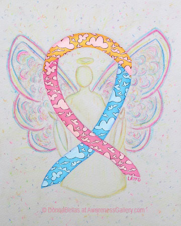 Congenital Diaphragmatic Hernia (CDH) Awareness Ribbon Angel - CDH uses a baby blue, pink and pale yellow with clouds for its awareness ribbon.