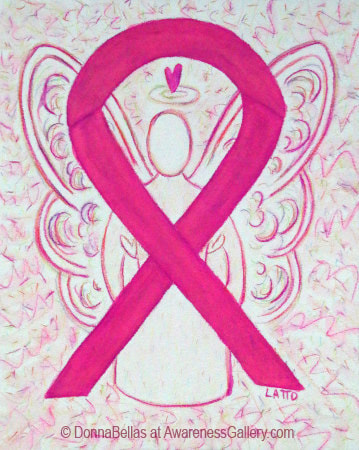 Hot Pink or Magenta Awareness Ribbon Angel Art support includes cleft lip, cleft palate, eosinophilic disease/ disorders (alt. is periwinkle), and inflammatory breast cancer