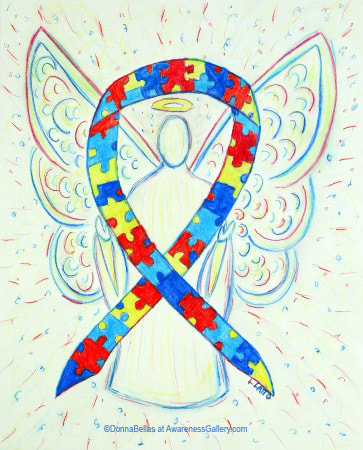 Autism (ASD) Puzzle Piece Awareness Ribbon Angel Art support includes pervasive developmental disorders (PDDs), as ASD: -Autistic disorder (classic autism) -Asperger's disorder (Asperger syndrome) -Pervasive developmental disorder not otherwise specified (PDD-NOS) -Rett's disorder (Rett syndrome) -Childhood disintegrative disorder (CDD)