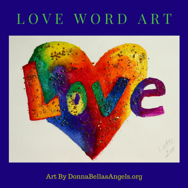 Rainbow Glitter Heart Love Word Art Inspirational Painting